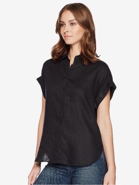 Lauren Ralph Lauren Polo Black Linen Dolman Short-Sleeve Button-Front Shirt XL